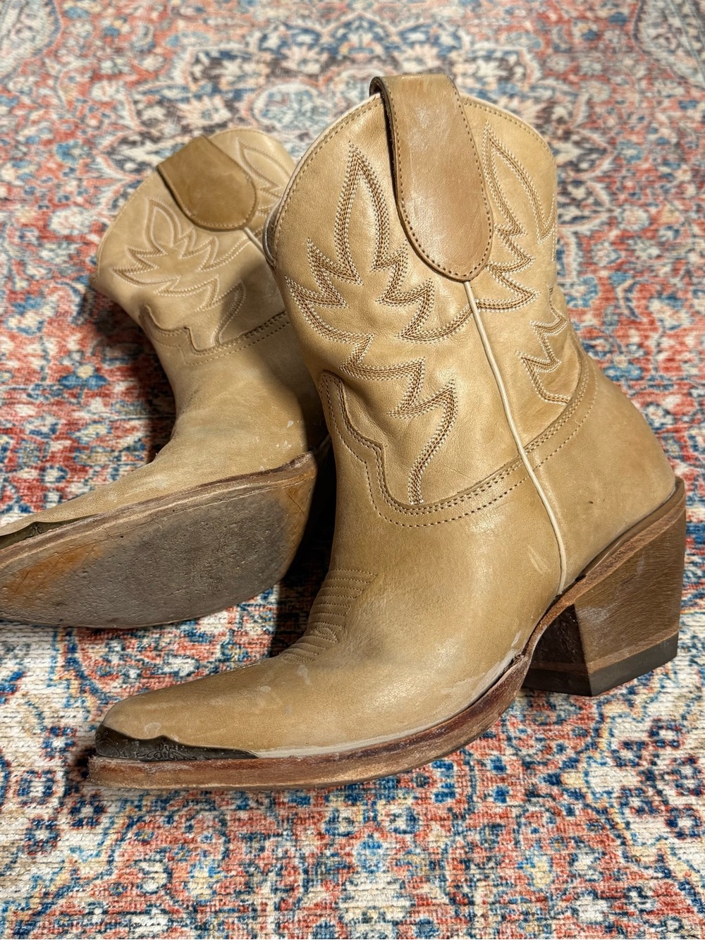 Idyllwind Tan Leather Western Ankle Booties with Stacked Heel